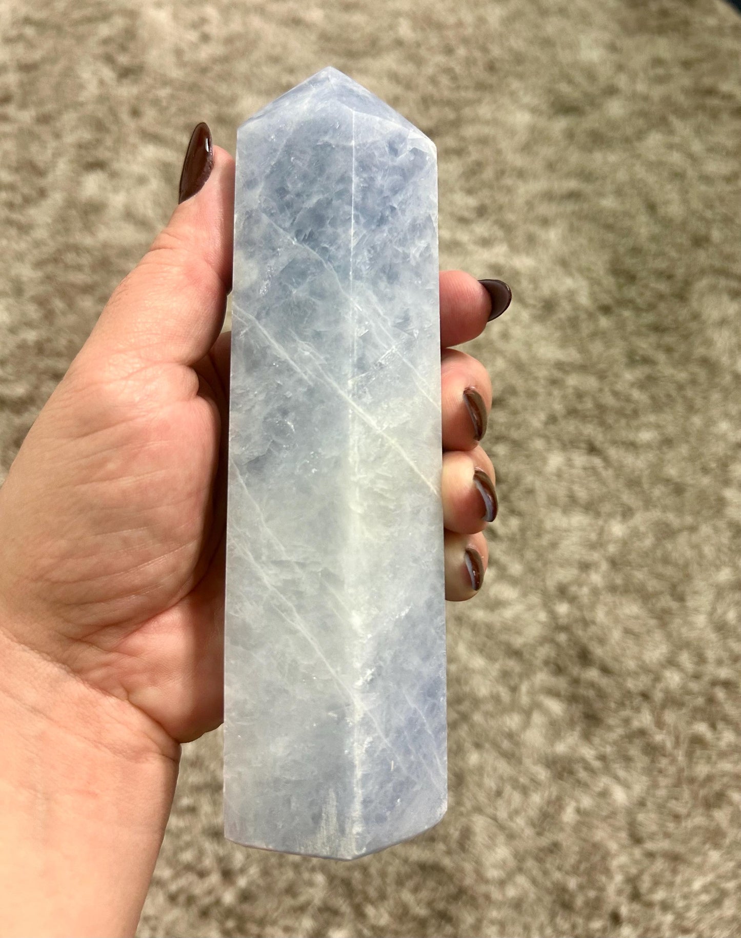 Blue Calcite Tower – Calm • Clarity • Gentle Healing | Large Polished Crystal Point for Energy Work, Decor or Meditation