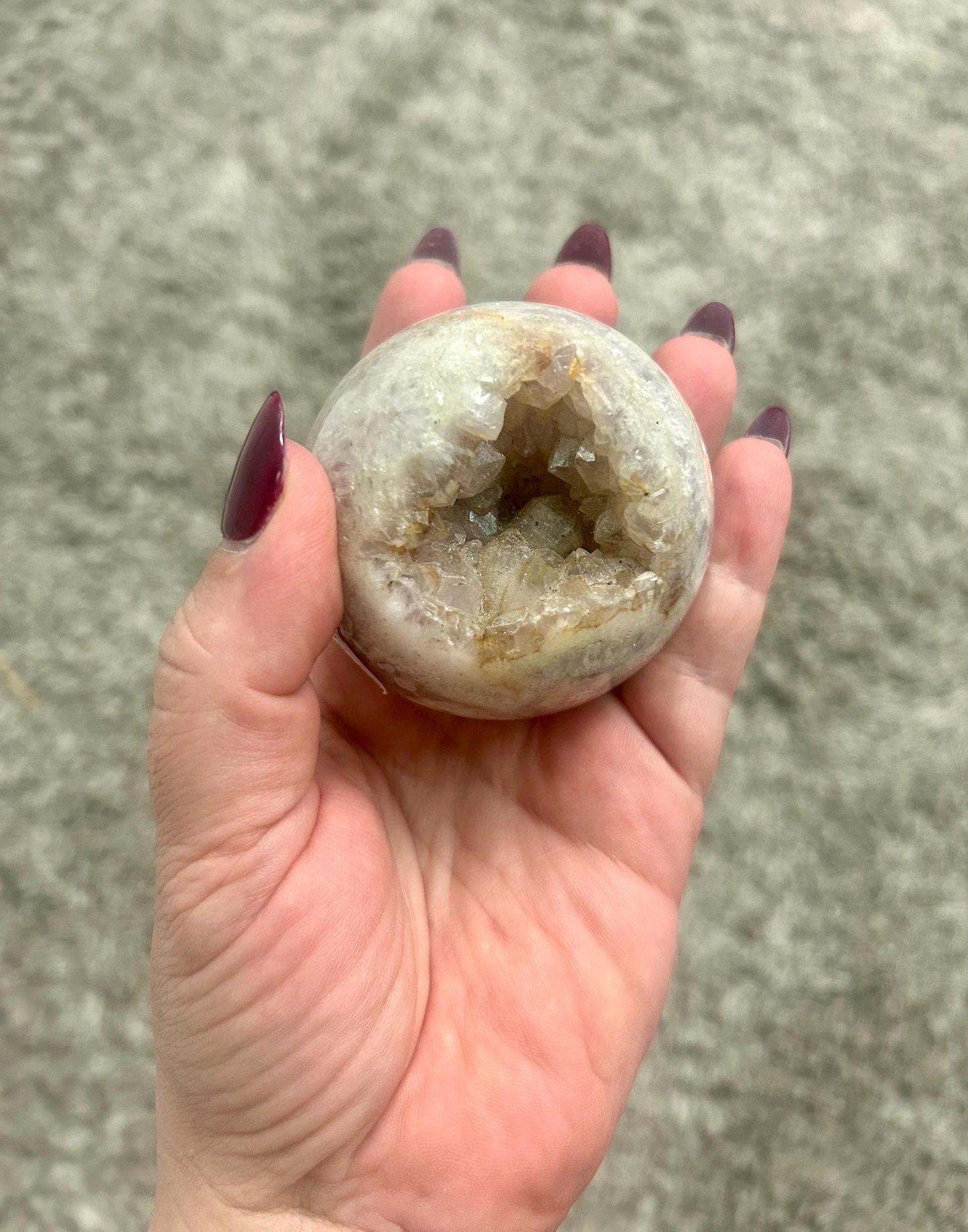 Flower Agate Sphere – Pink & White Crystal Orb for Emotional Healing, Growth and Meditation